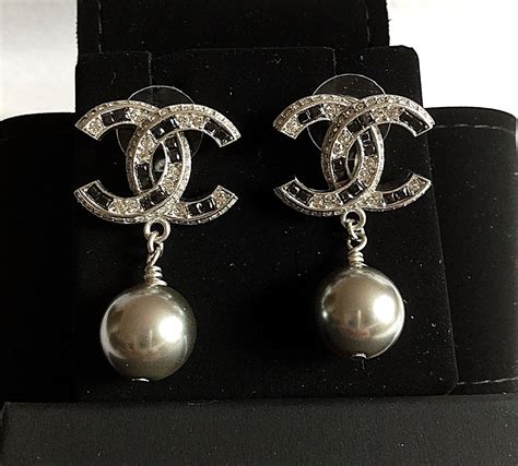 chanel black pearl drop earrings|authentic Chanel pearl earrings.